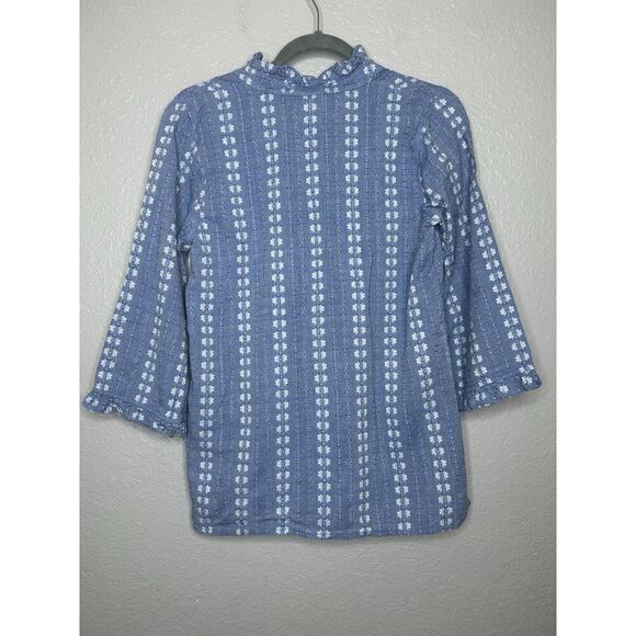 Rungolee Jacqueline Blouse Blue Floral Popover Top Ruffle Embroidered Size Small - Picture 3 of 11